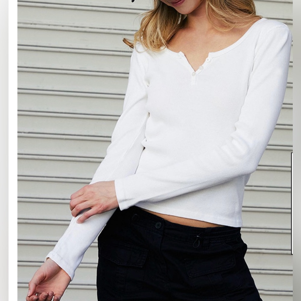 John Galt White Zelly Henley Long Sleeve Top